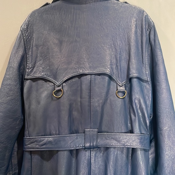 VINTAGE BLUE LEATHER TRENCH - Picture 6 of 7